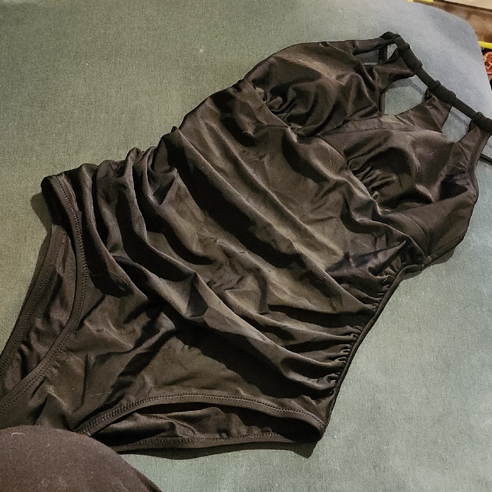 Black Women's Xsmall Swimsuit. Triple Keyhole Neckline, New